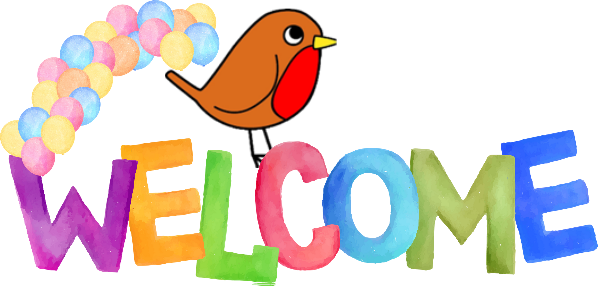 Welcome sign with balloons